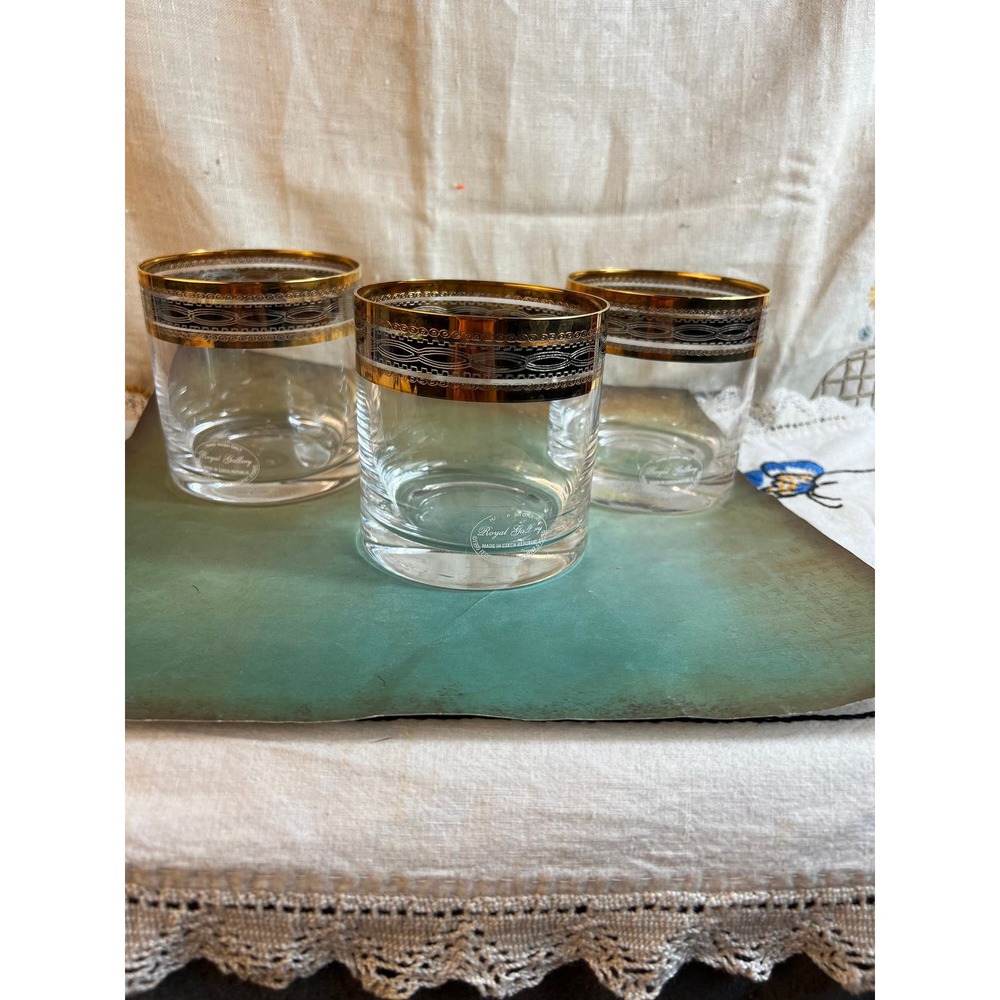 Set of 3 Royal Gallery Low Ball Glasses made in Czech Republic